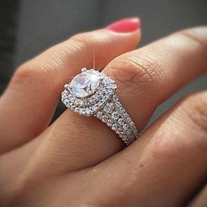 White Gold Wedding Engagement Halo bridal ring